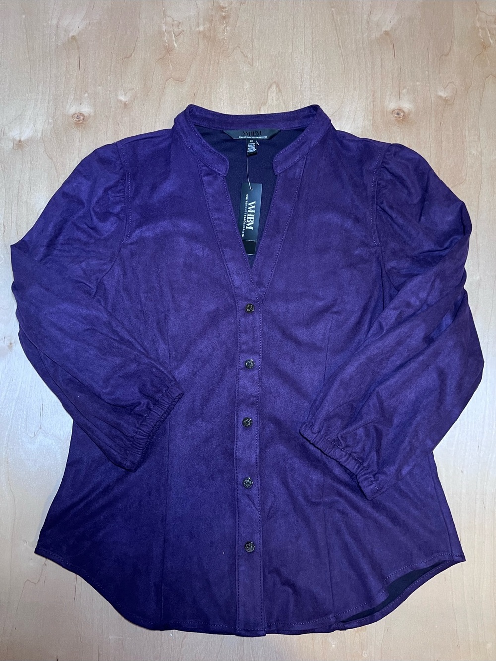 White House Black Market Deep Purple Button-Front Mandarin Collar Shirt size 12